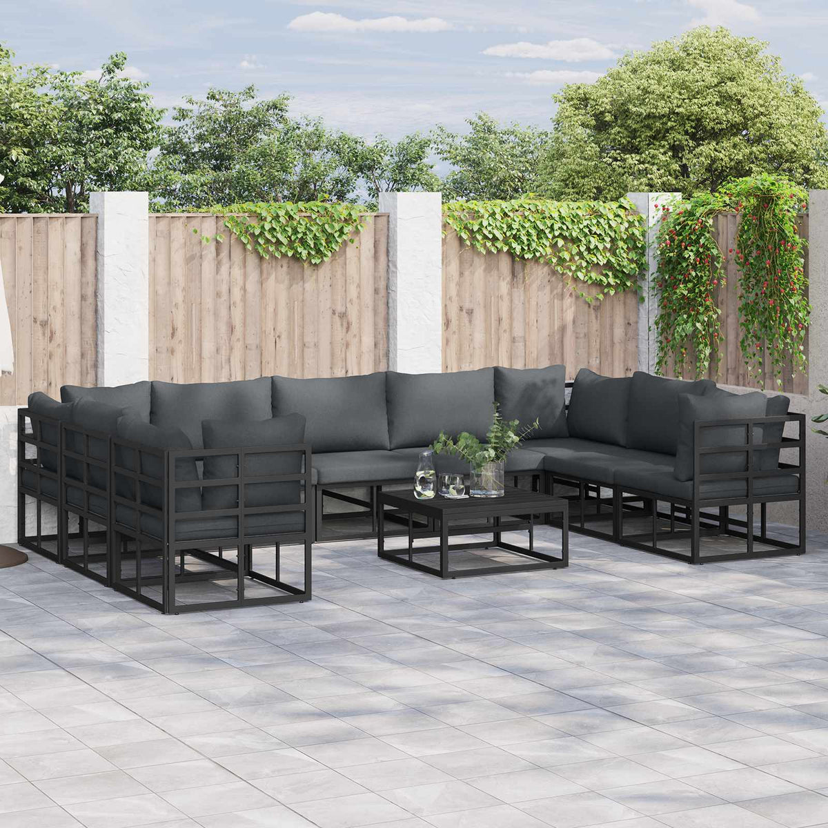 vidaXL Garden Sofa Set 10 pcs Black Aluminium 1