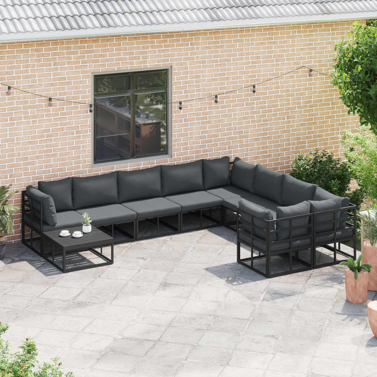 vidaXL Garden Sofa Set 10 pcs Black Aluminium 5