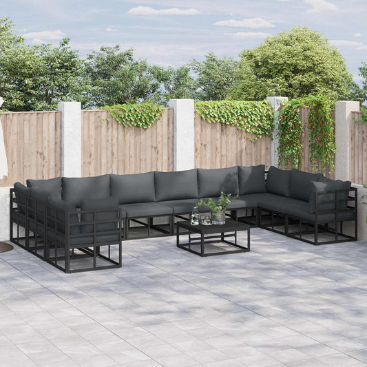 vidaXL Garden Sofa Set 10 pcs Black Aluminium 1