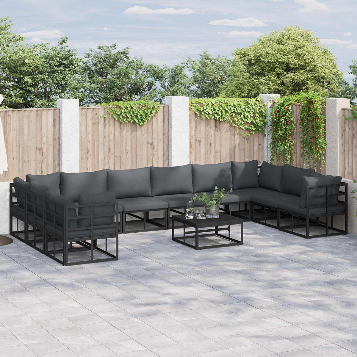 vidaXL Garden Sofa Set 11 pcs Black Aluminium 1