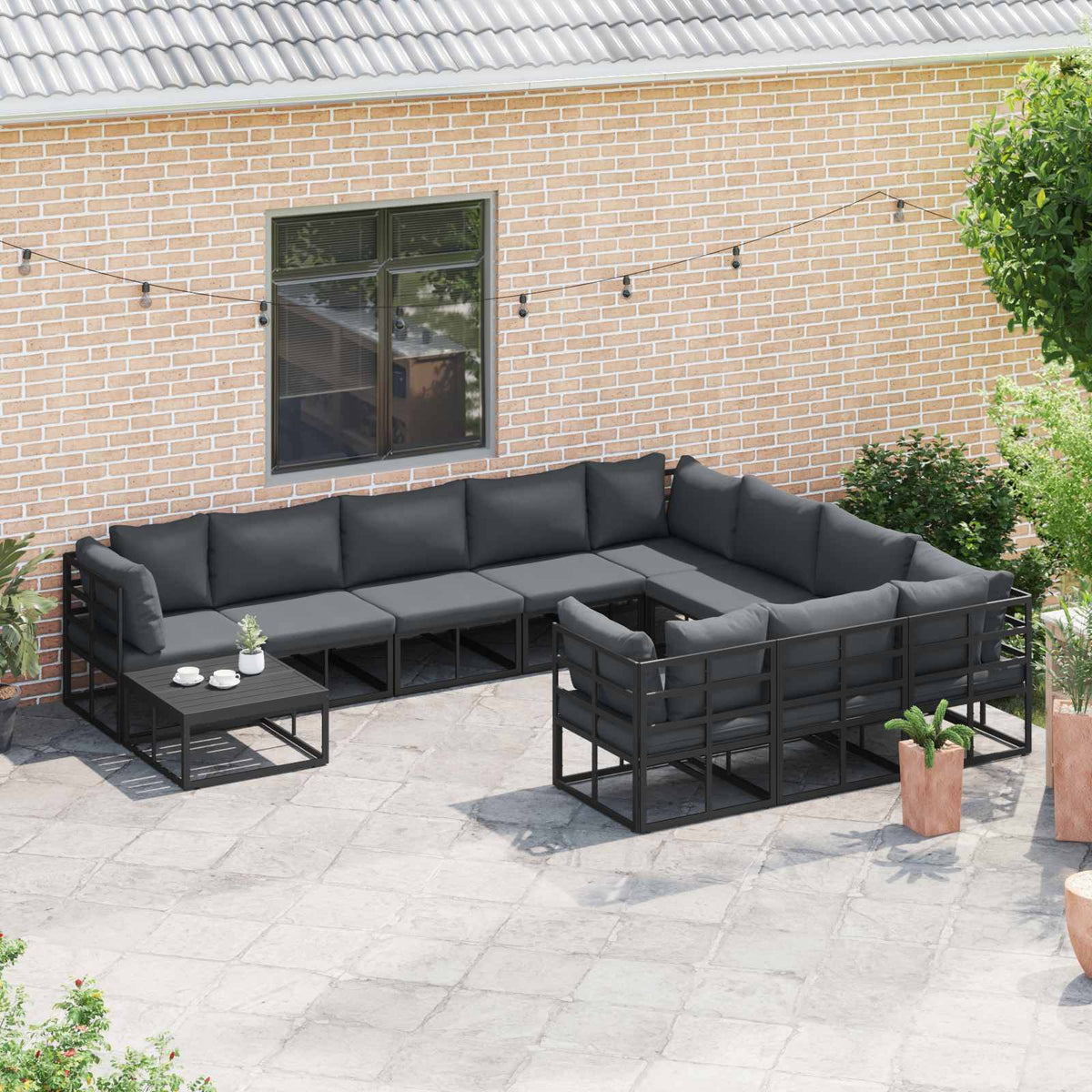 vidaXL Garden Sofa Set 11 pcs Black Aluminium 5
