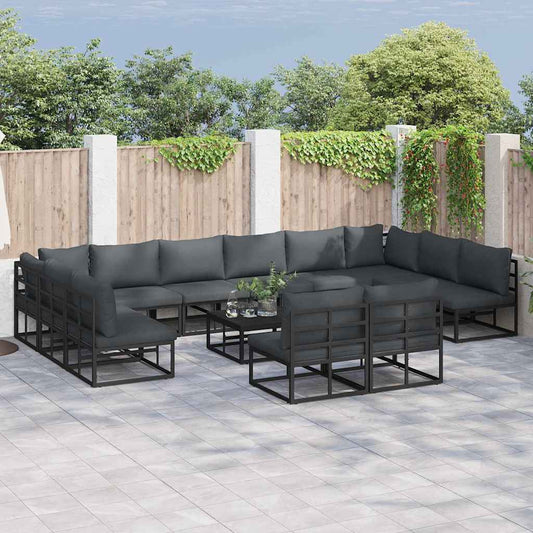 vidaXL Garden Sofa Set 12 pcs Black Aluminium 1