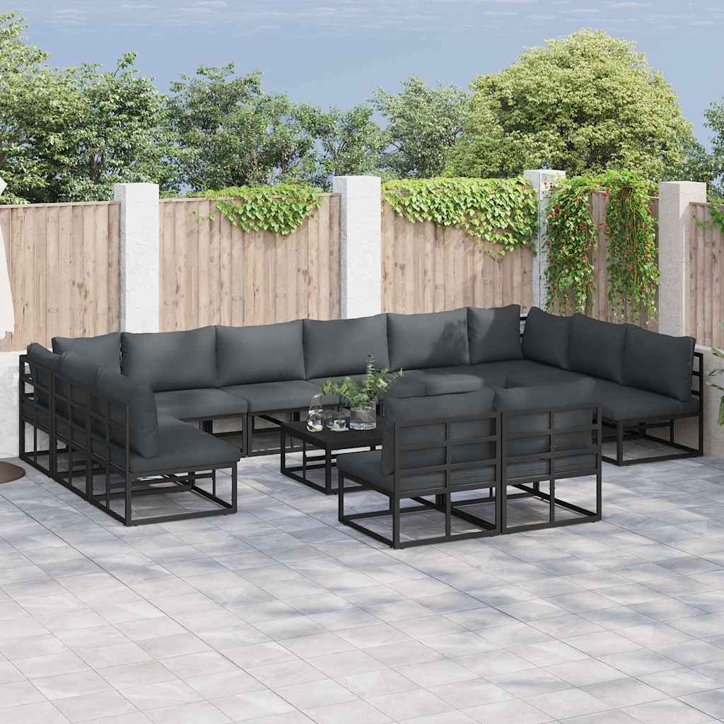 vidaXL Garden Sofa Set 13 pcs Black Aluminium 1