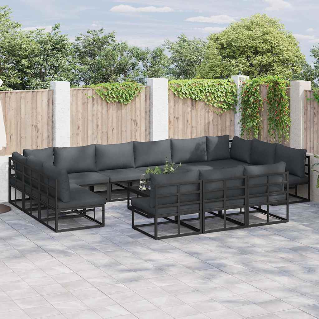 Garden Sofa Set 13 pcs Black Aluminium without table