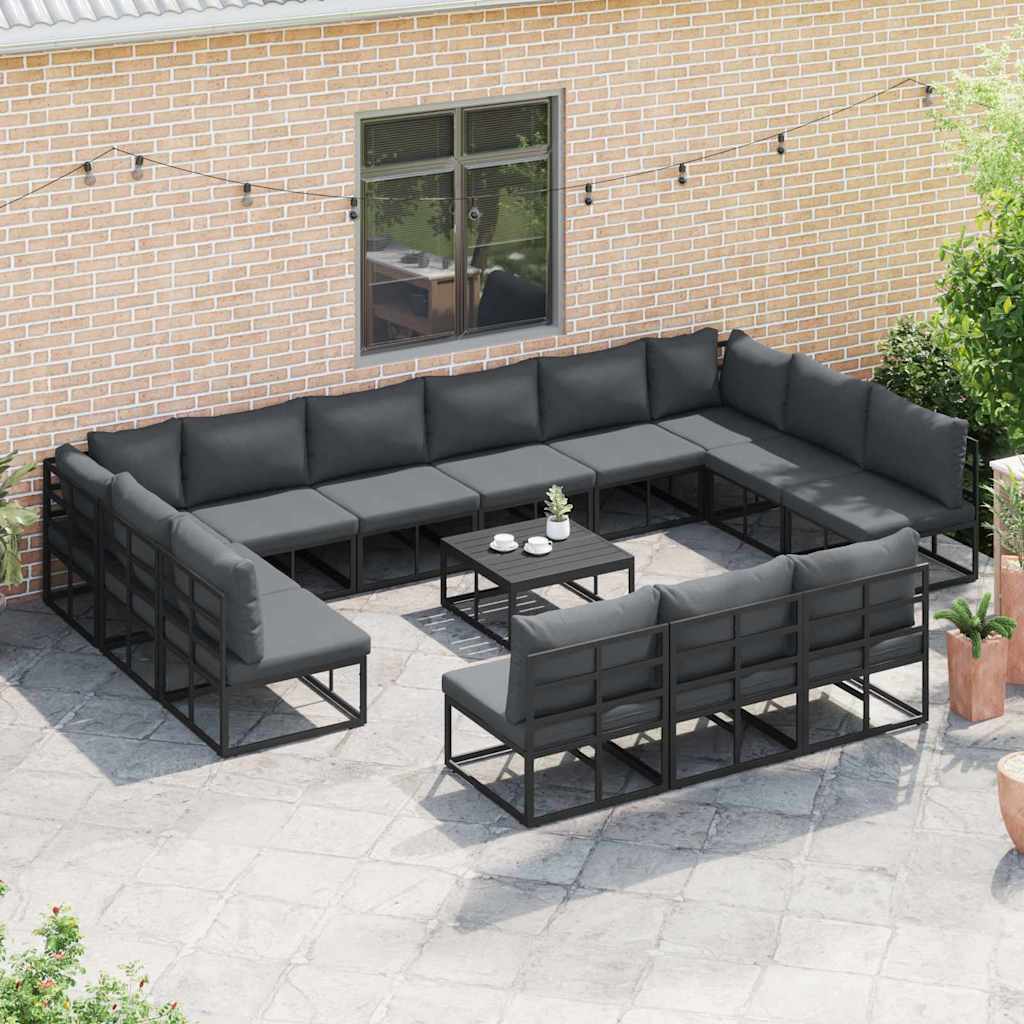 Garden Sofa Set 13 pcs Black Aluminium with table