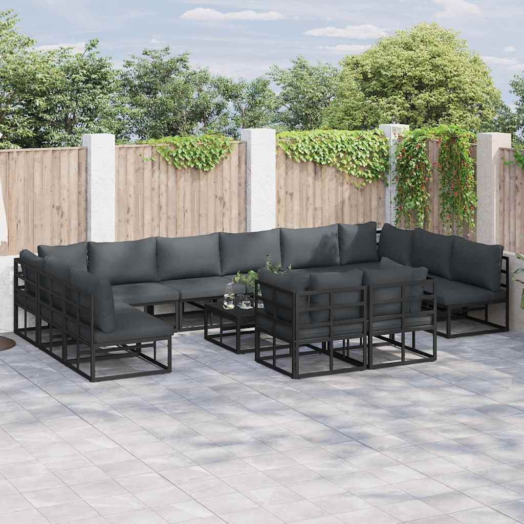 vidaXL Garden Sofa Set 12 pcs Black Aluminium 1