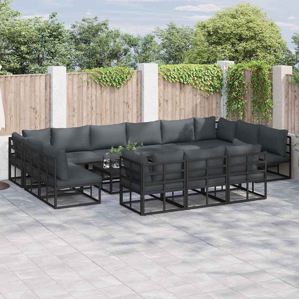 Garden Sofa Set 13 pcs Black Aluminium without table