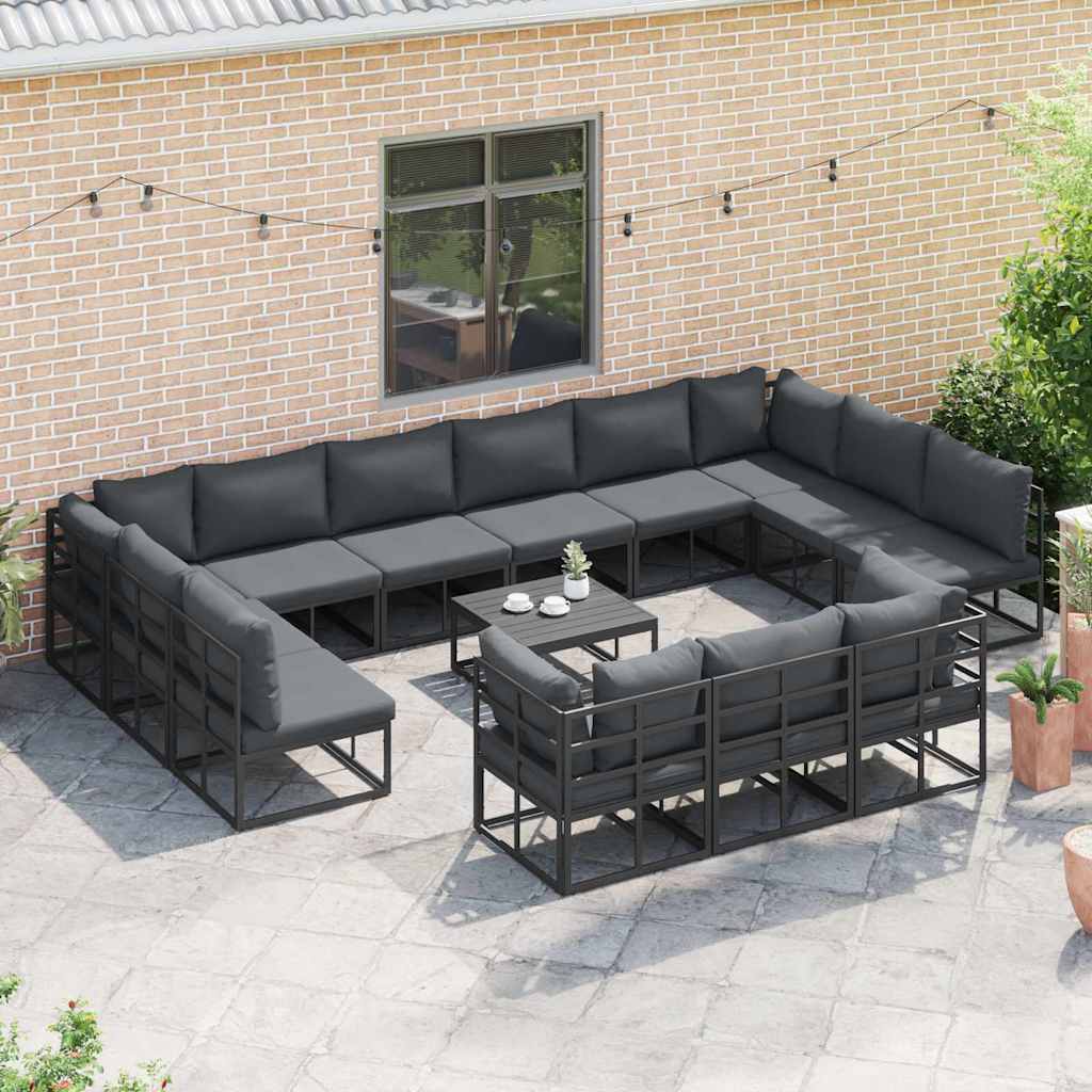 Garden Sofa Set 13 pcs Black Aluminium without table