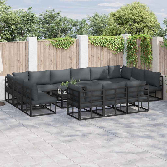 vidaXL Garden Sofa Set 14 pcs Black Aluminium 1
