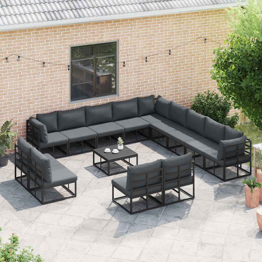 vidaXL Garden Sofa Set 13 pcs Black Aluminium 3