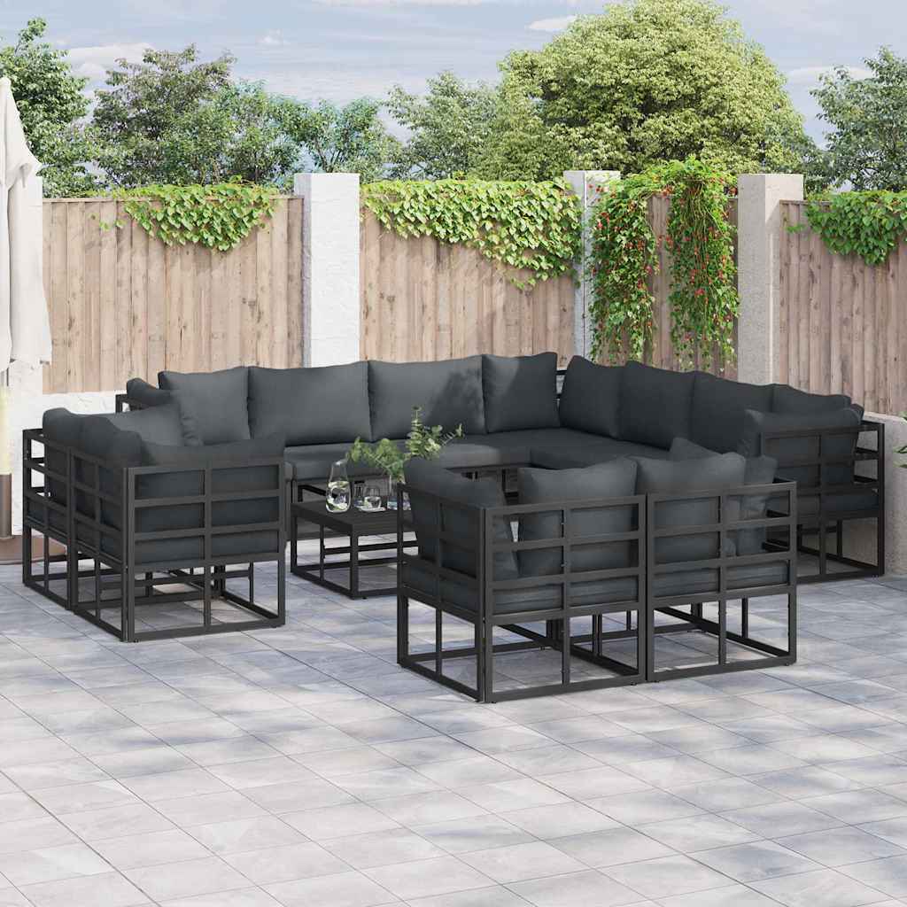 vidaXL Garden Sofa Set 11 pcs Black Aluminium 1