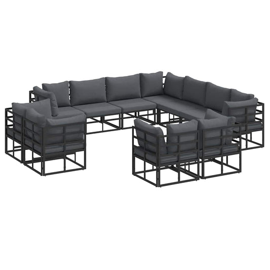 vidaXL Garden Sofa Set 11 pcs Black Aluminium 2