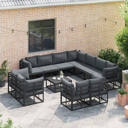 Garden Sofa Set 11 pcs Black Aluminium with table