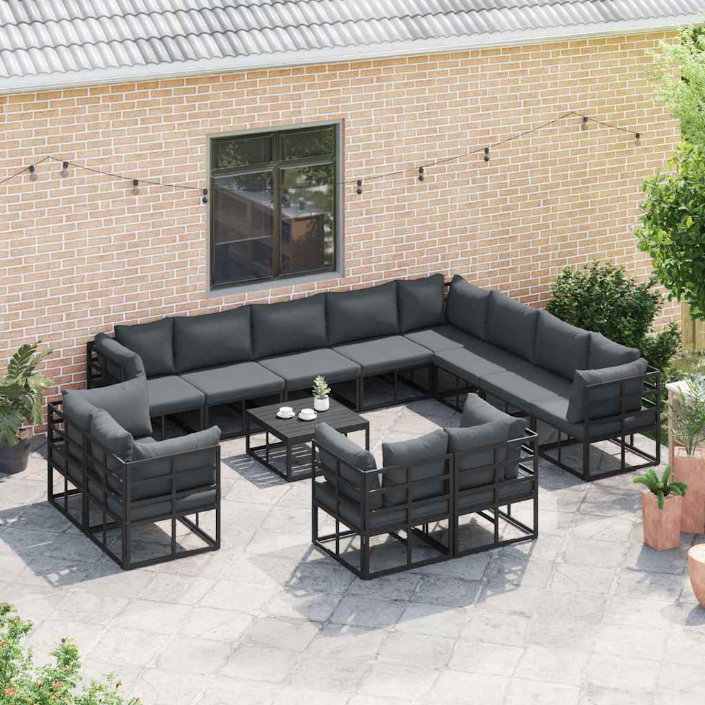vidaXL Garden Sofa Set 12 pcs Black Aluminium 3