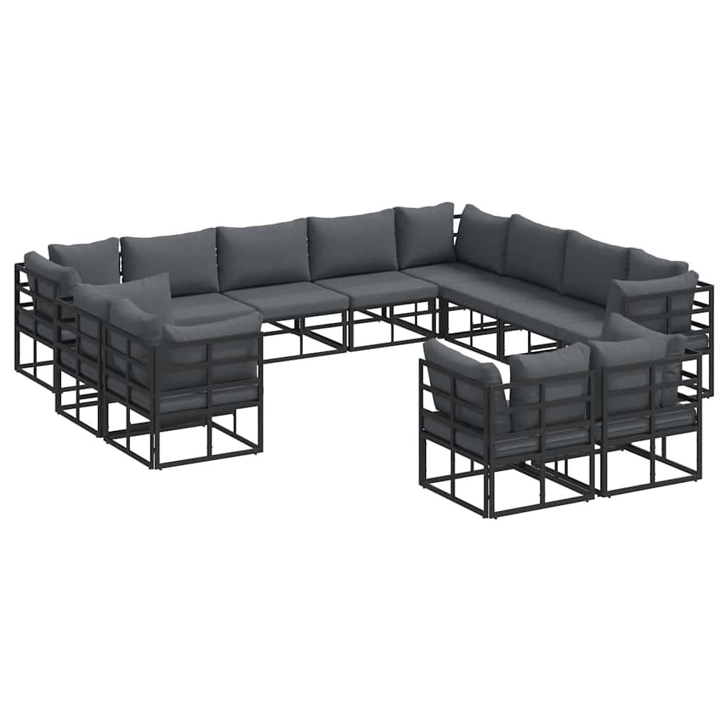 vidaXL Garden Sofa Set 12 pcs Black Aluminium 2