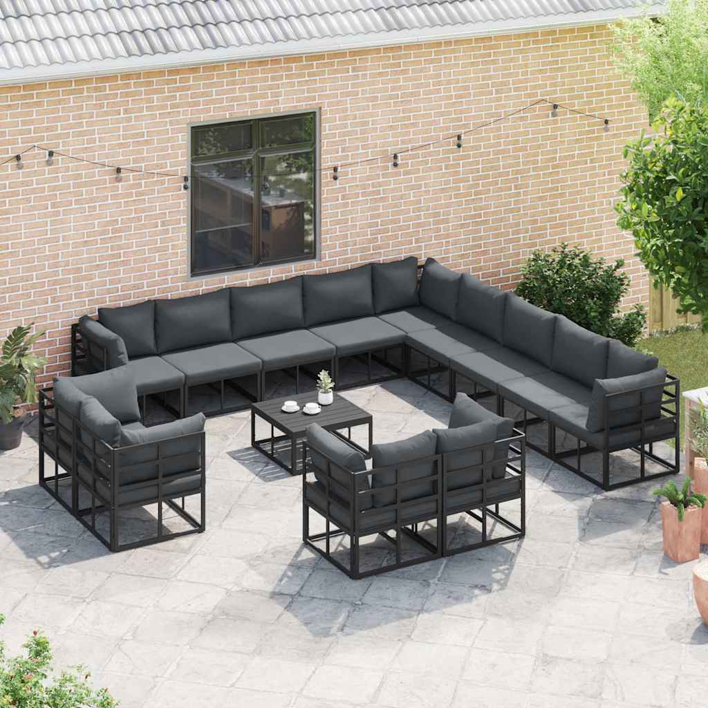 vidaXL Garden Sofa Set 13 pcs Black Aluminium 3