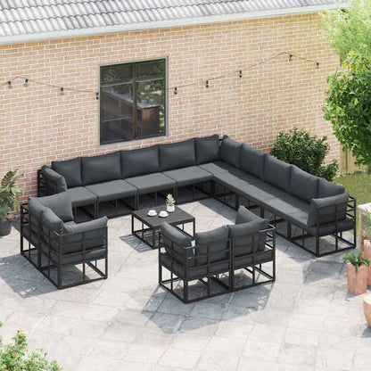 vidaXL Garden Sofa Set 14 pcs Black Aluminium 3