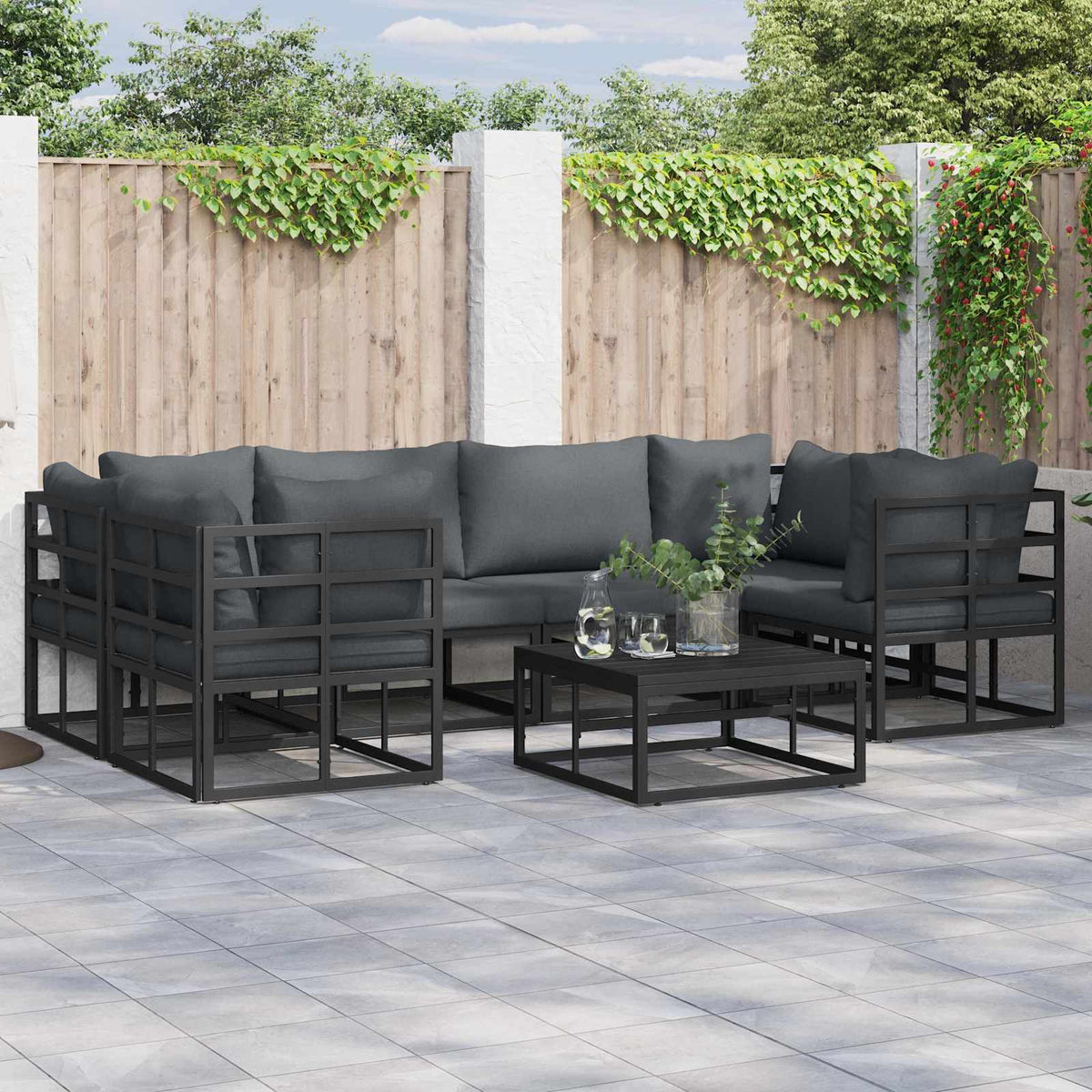 Garden Sofa Set 6 pcs Black Aluminium with table