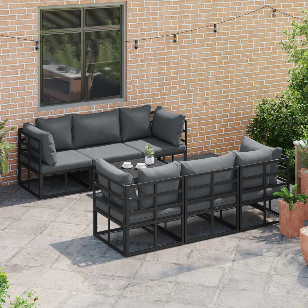 vidaXL Garden Sofa Set 7 pcs Black Aluminium 5