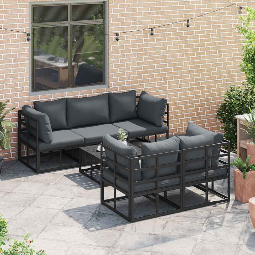 vidaXL Garden Sofa Set 6 pcs Black Steel 4