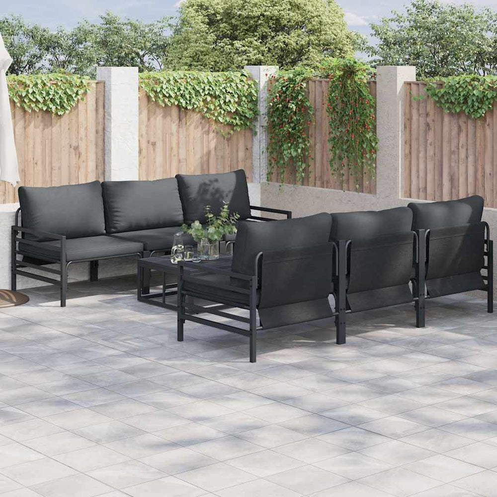 vidaXL Garden Sofa Set 7 pcs Black Steel
