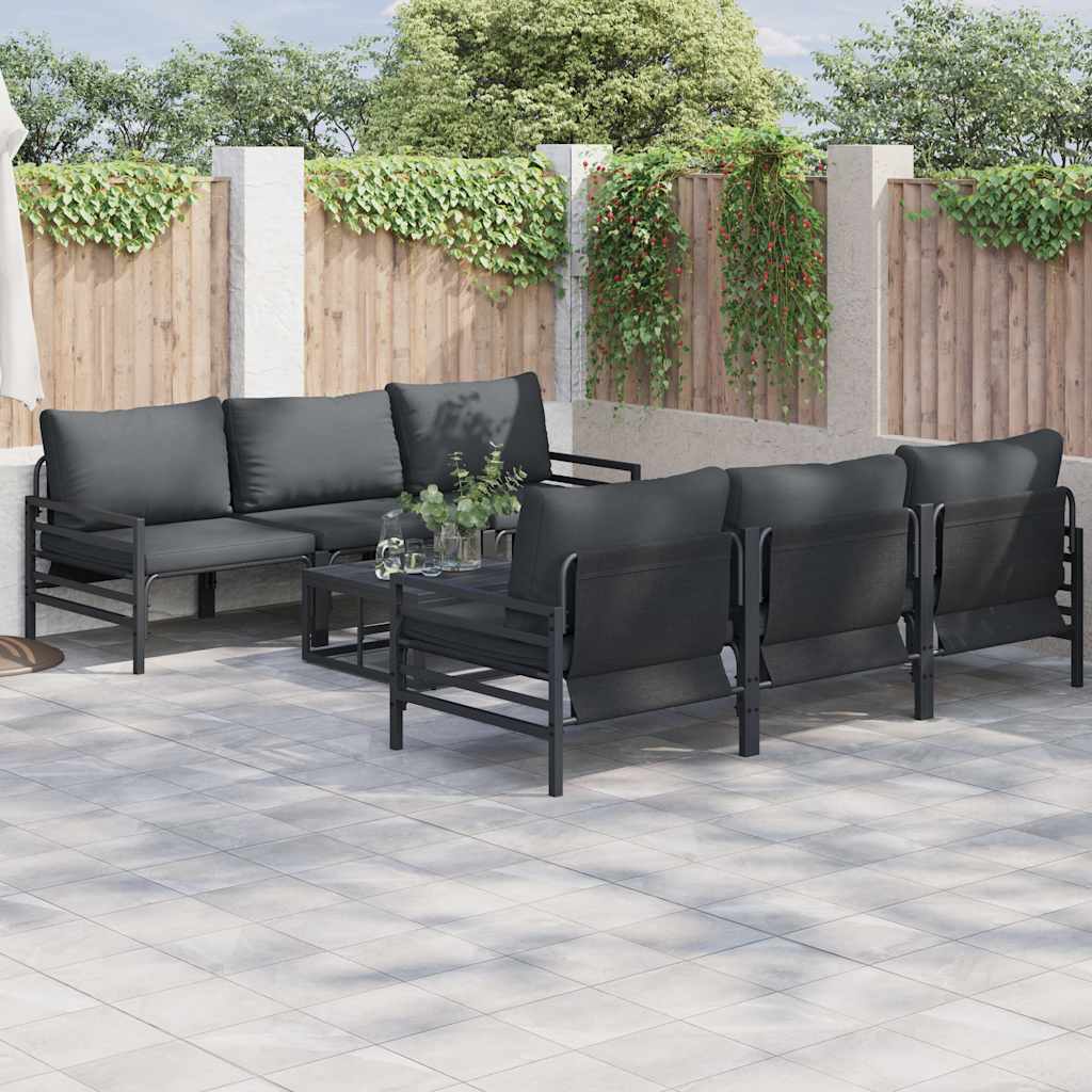 vidaXL Garden Sofa Set 7 pcs Black Steel 1