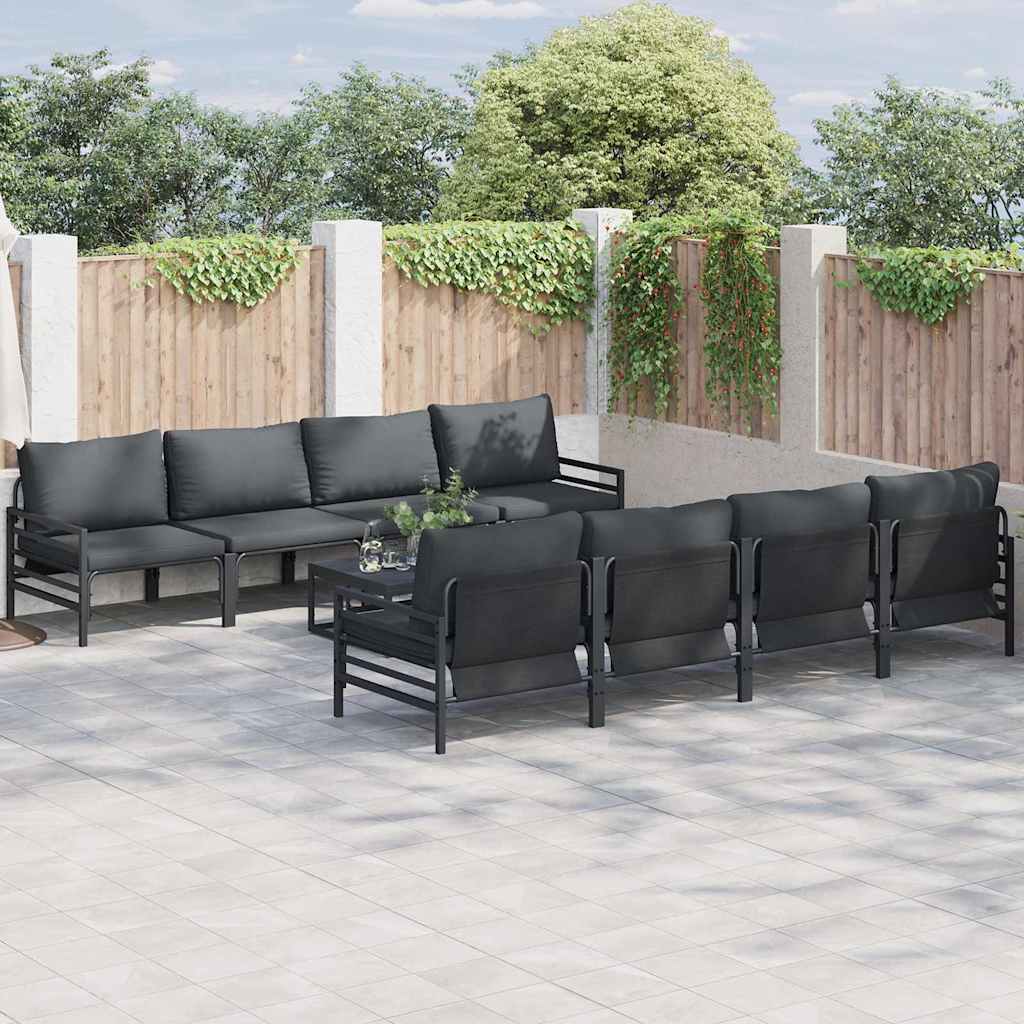 vidaXL Garden Sofa Set 9 pcs Black Steel 1