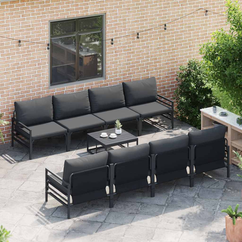 vidaXL Garden Sofa Set 9 pcs Black Steel 3