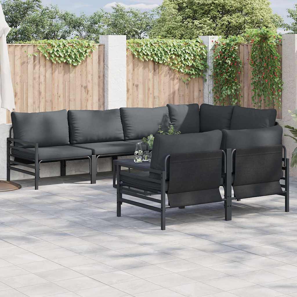 vidaXL Garden Sofa Set 7 pcs Black Steel 1