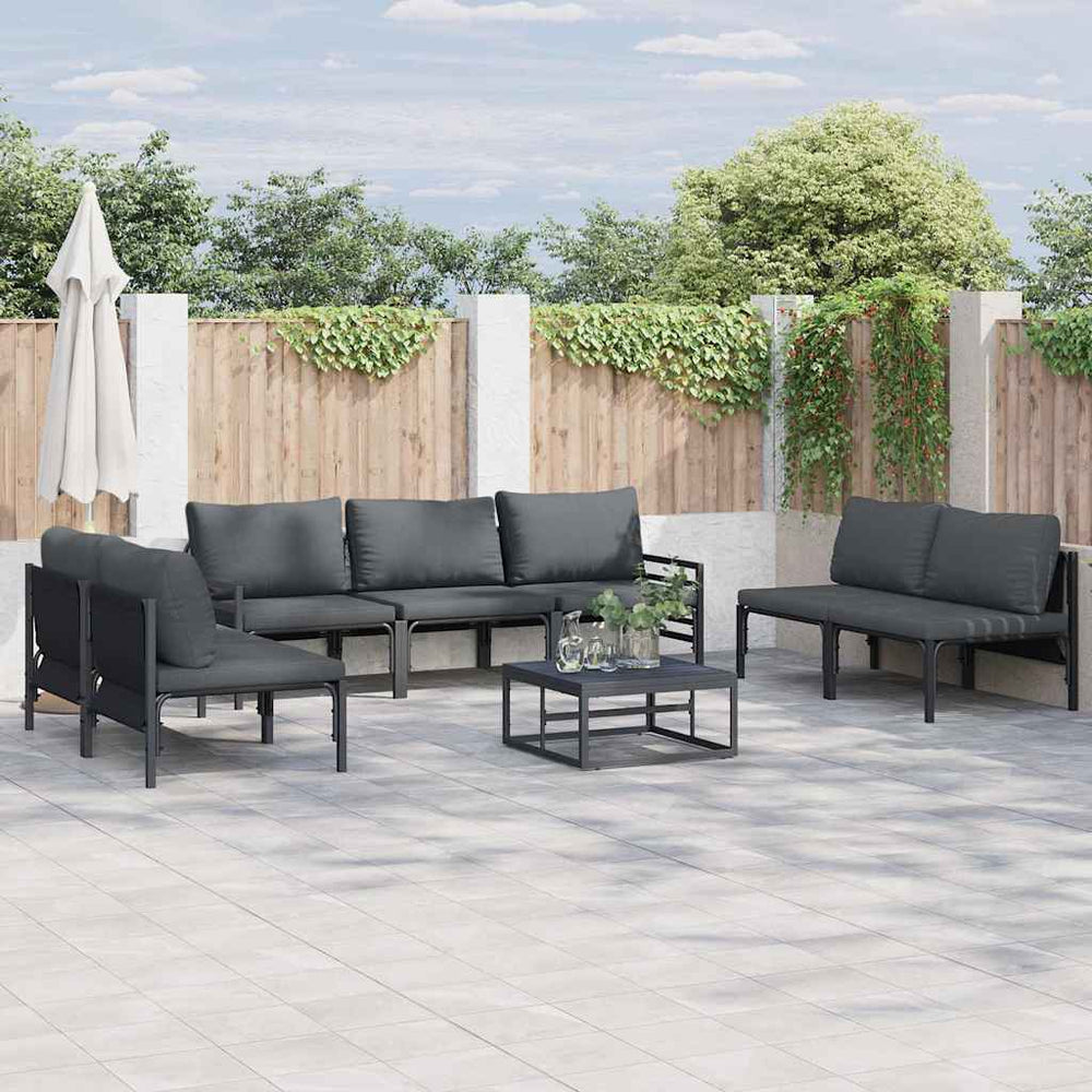 vidaXL Garden Sofa Set 7 pcs Black Steel