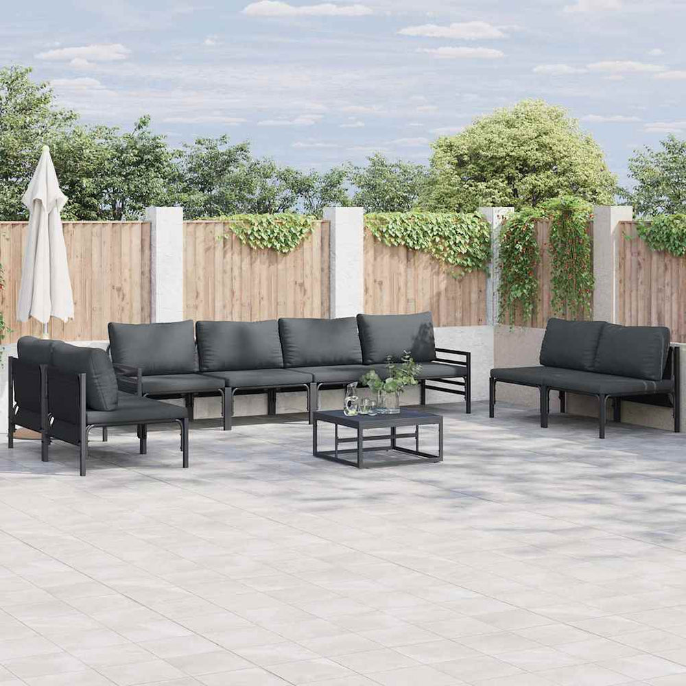 vidaXL Garden Sofa Set 9 pcs Black Steel