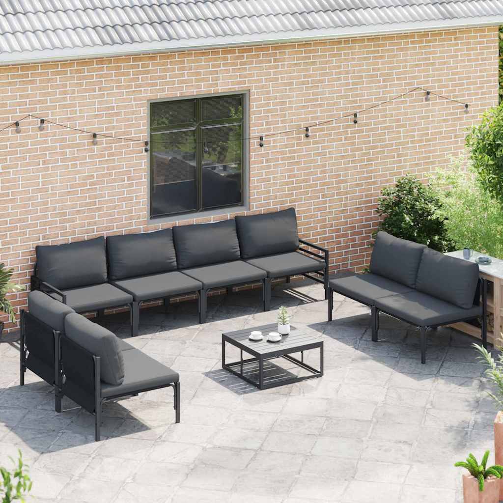 vidaXL Garden Sofa Set 9 pcs Black Steel 3