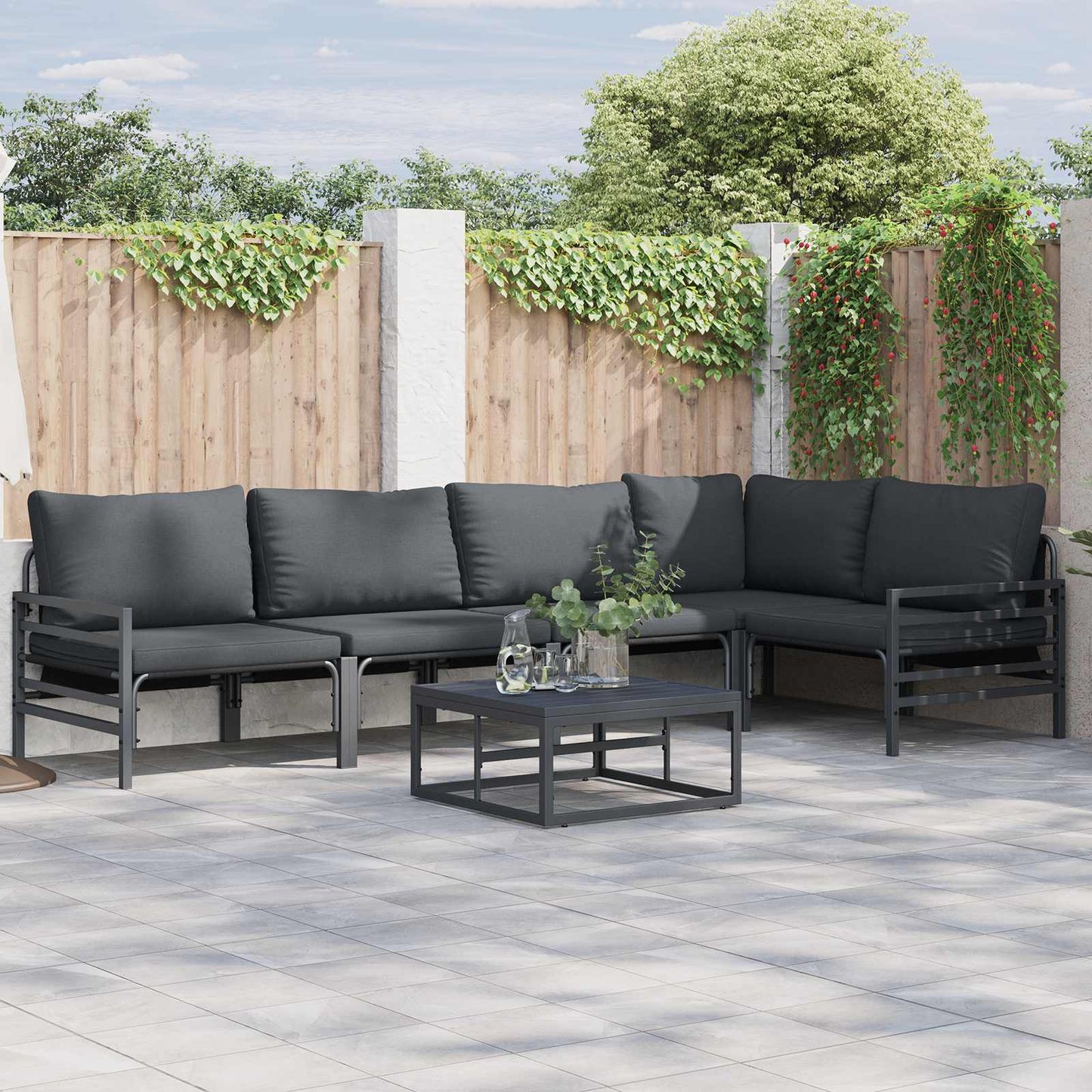 vidaXL Garden Sofa Set 6 pcs Black Steel 1