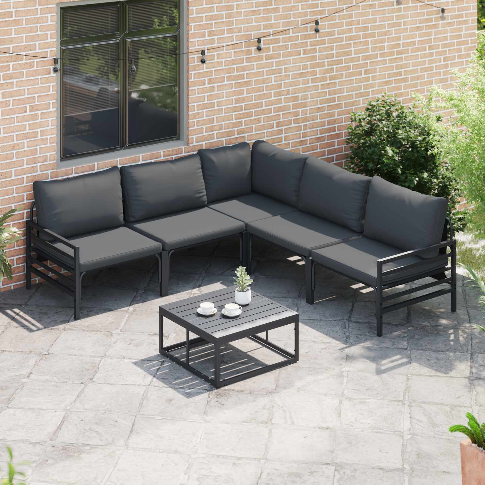 vidaXL Garden Sofa Set 6 pcs Black Steel 5