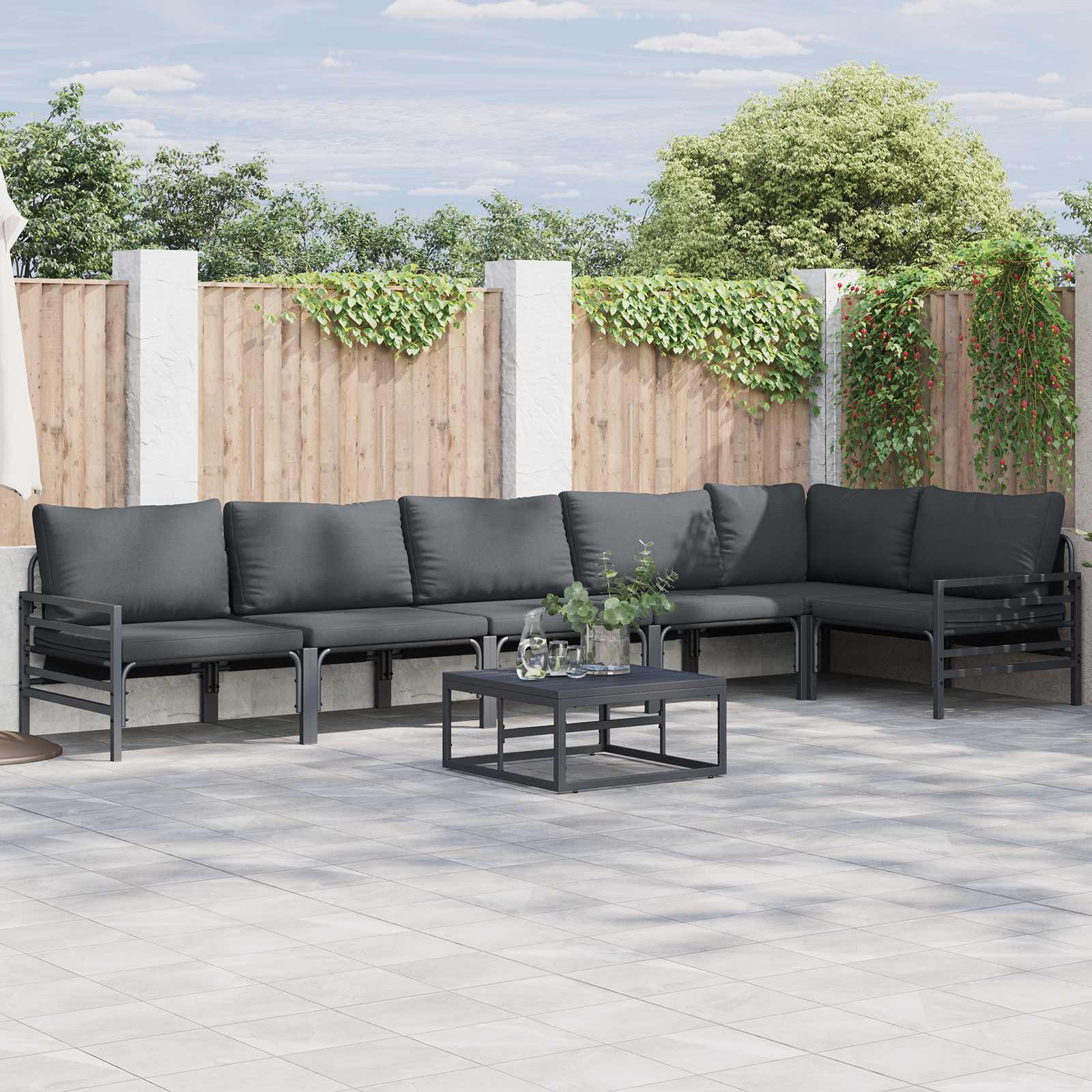 vidaXL Garden Sofa Set 6 pcs Black Steel 1