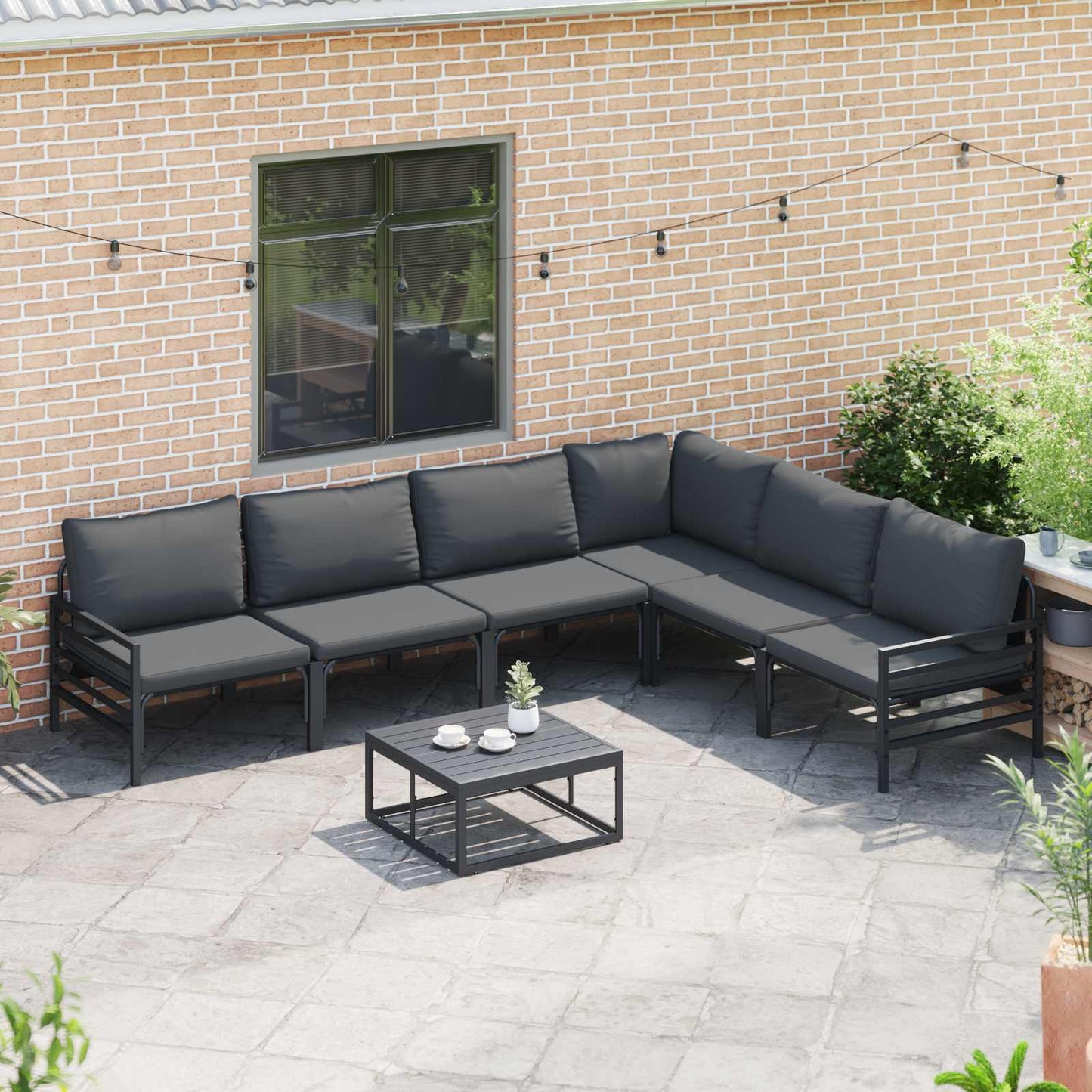 vidaXL Garden Sofa Set 6 pcs Black Steel 5