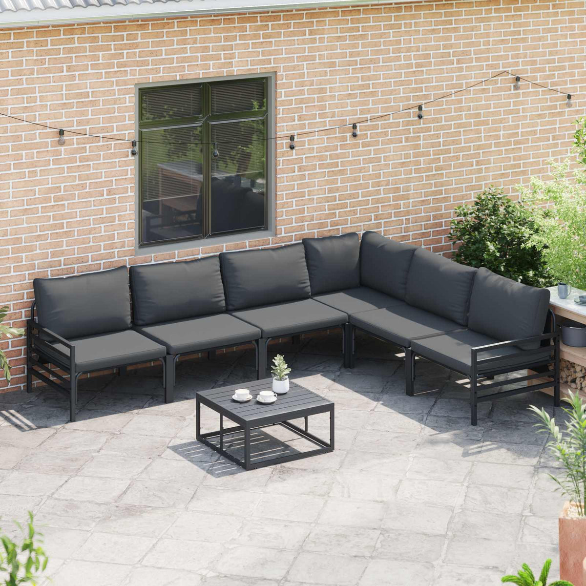 vidaXL Garden Sofa Set 7 pcs Black Steel 5
