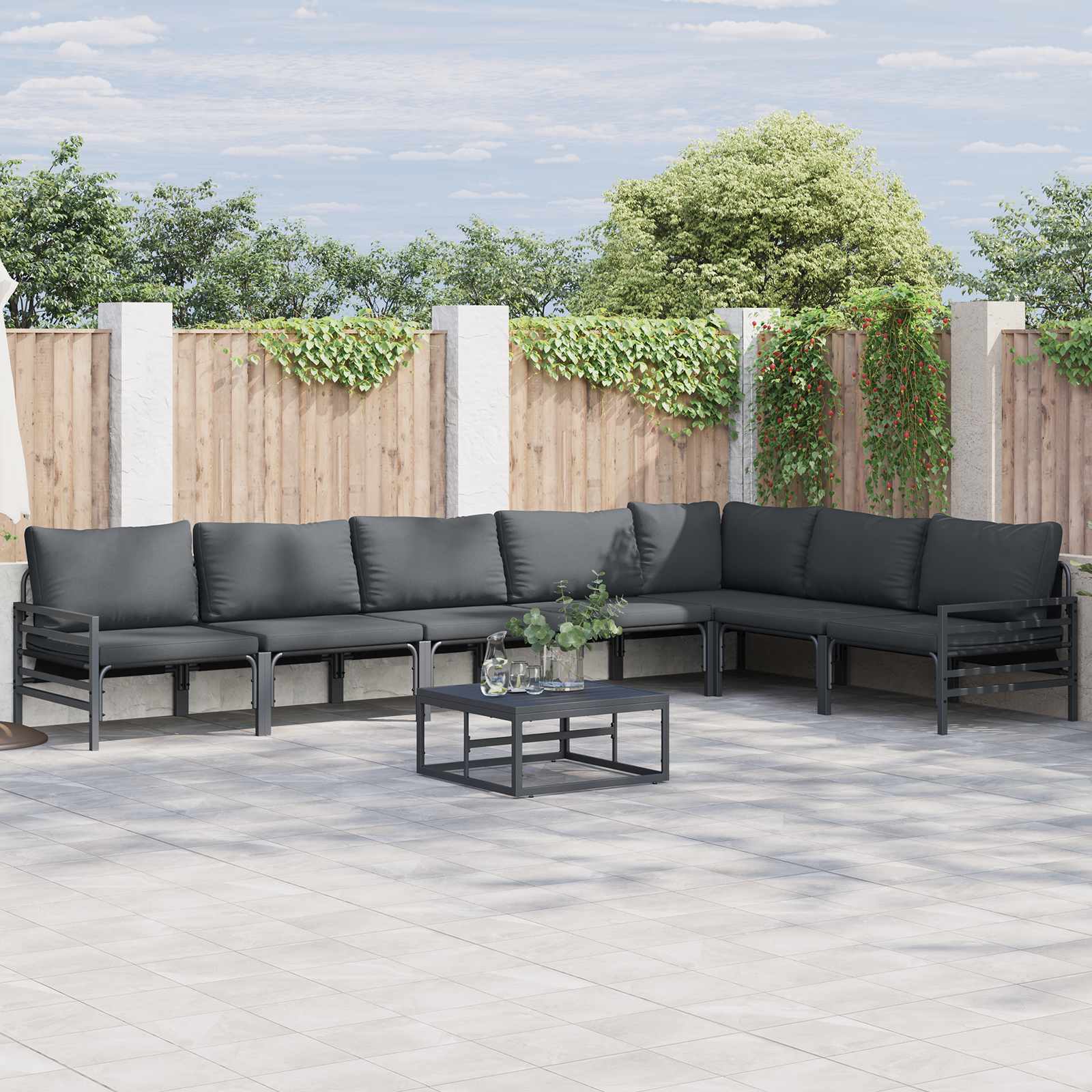 vidaXL Garden Sofa Set 7 pcs Black Steel 1