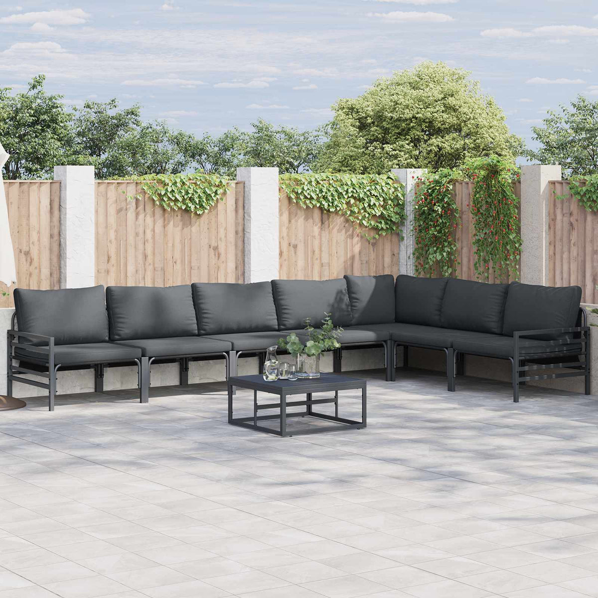 Garden Sofa Set 7 pcs Black Steel without table