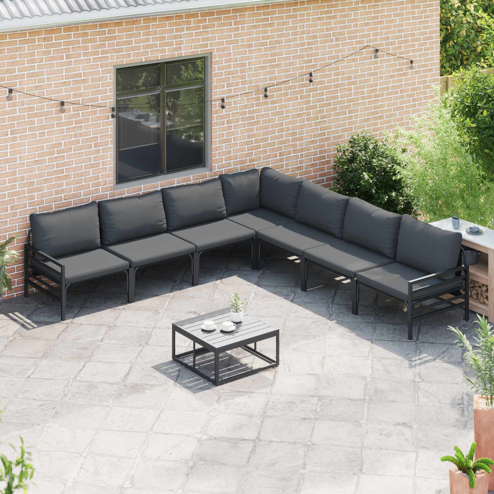 vidaXL Garden Sofa Set 8 pcs Black Steel 5