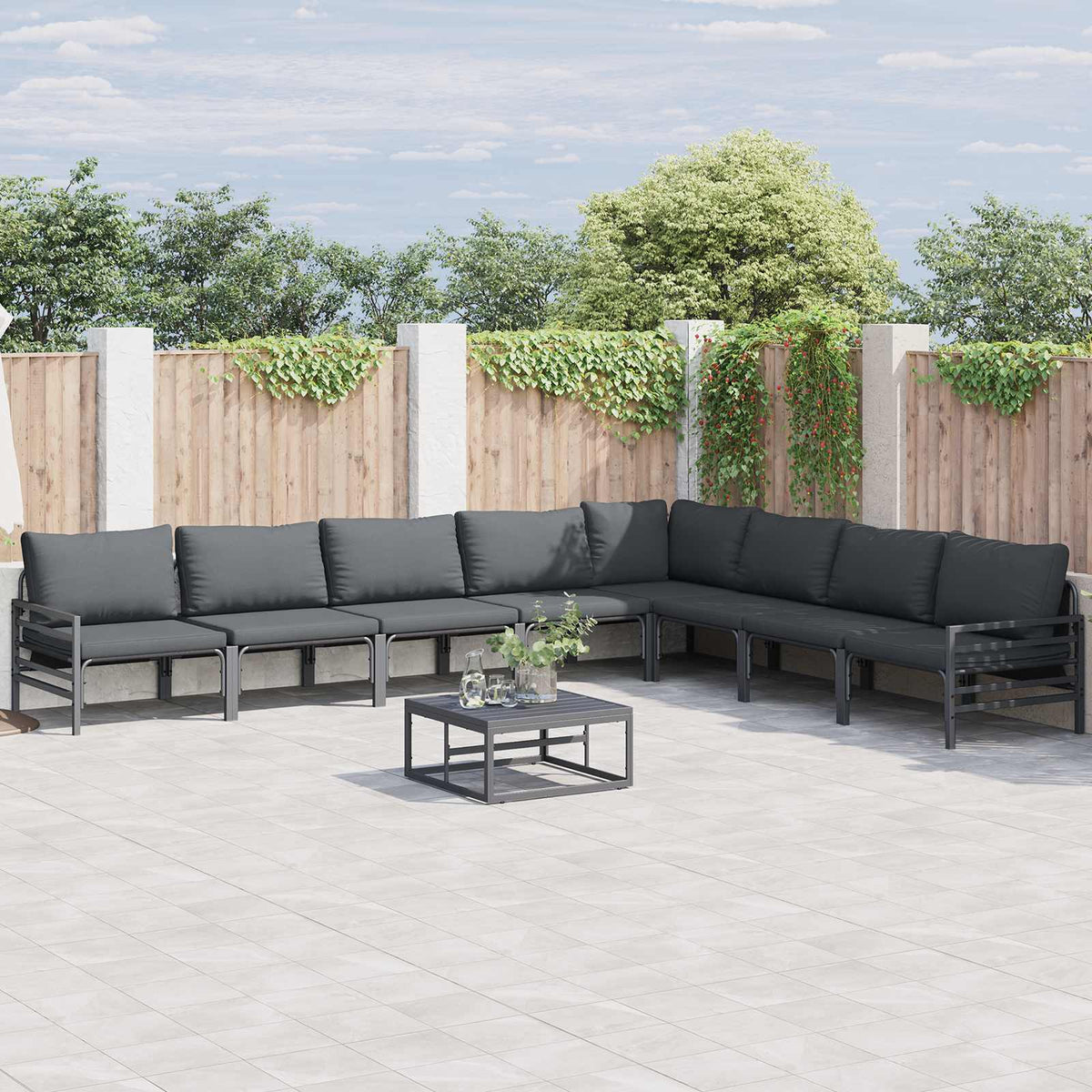 vidaXL Garden Sofa Set 9 pcs Black Steel 1