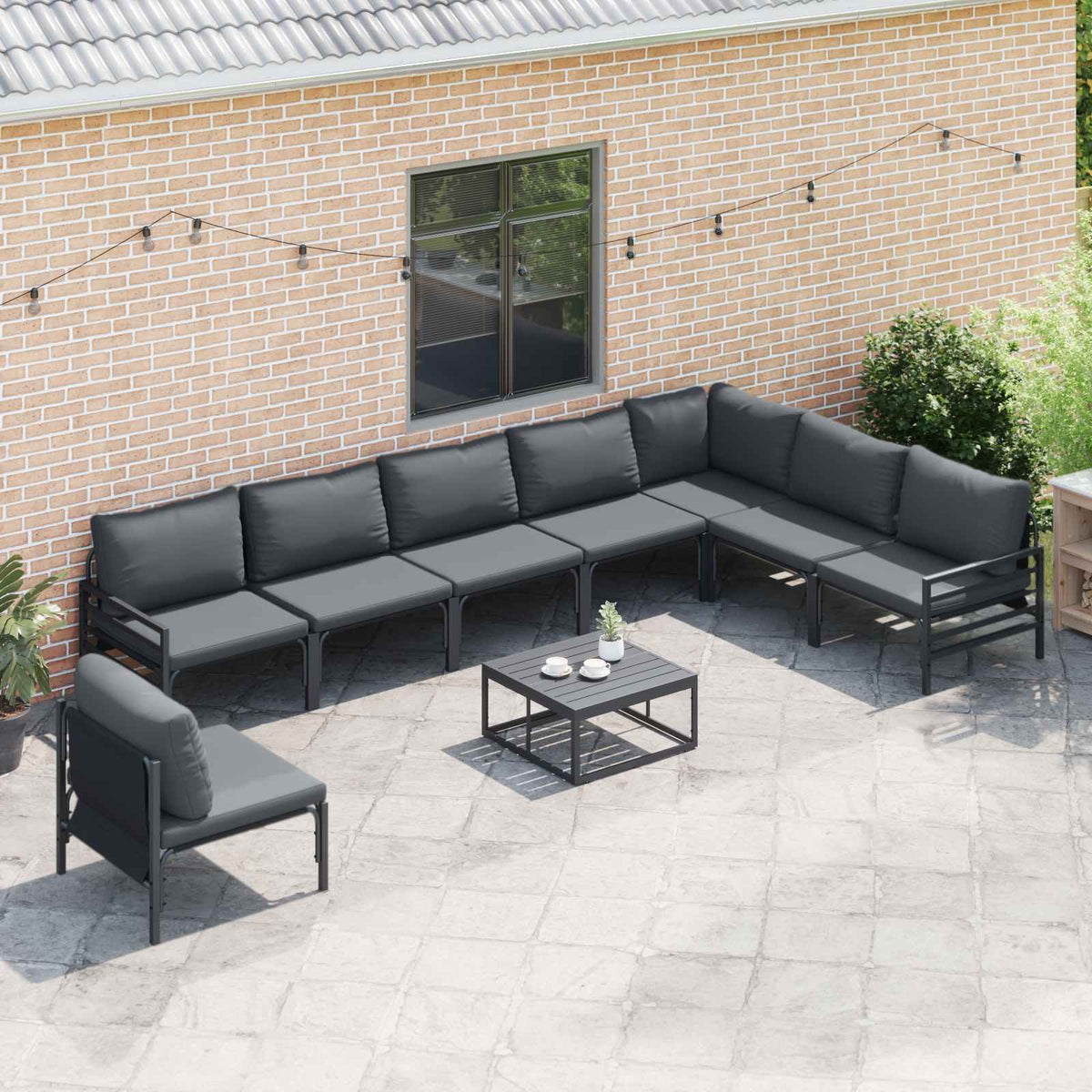 vidaXL Garden Sofa Set 9 pcs Black Steel 5