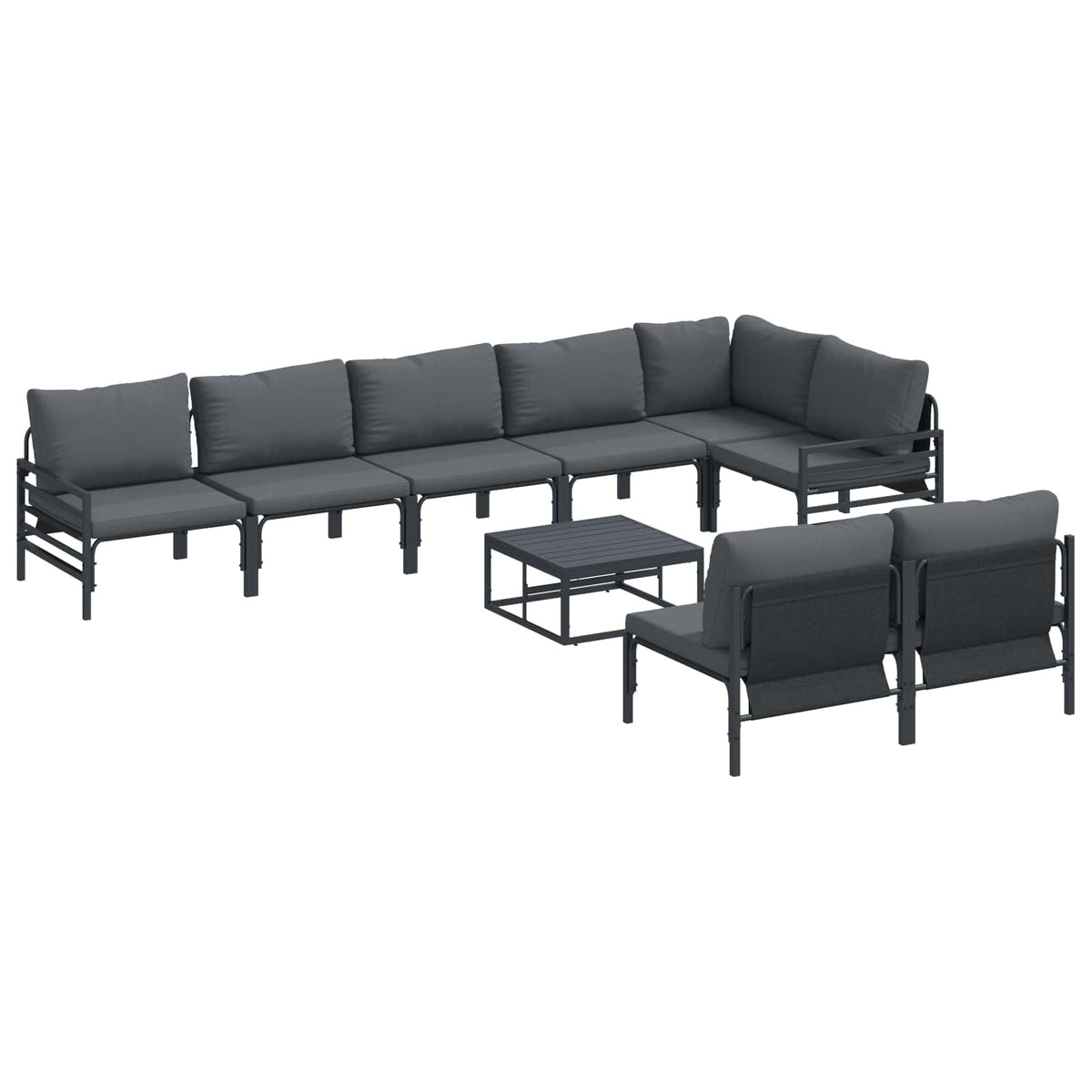 vidaXL Garden Sofa Set 9 pcs Black Steel 2