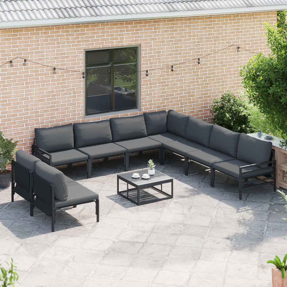 vidaXL Garden Sofa Set 9 pcs Black Steel 5