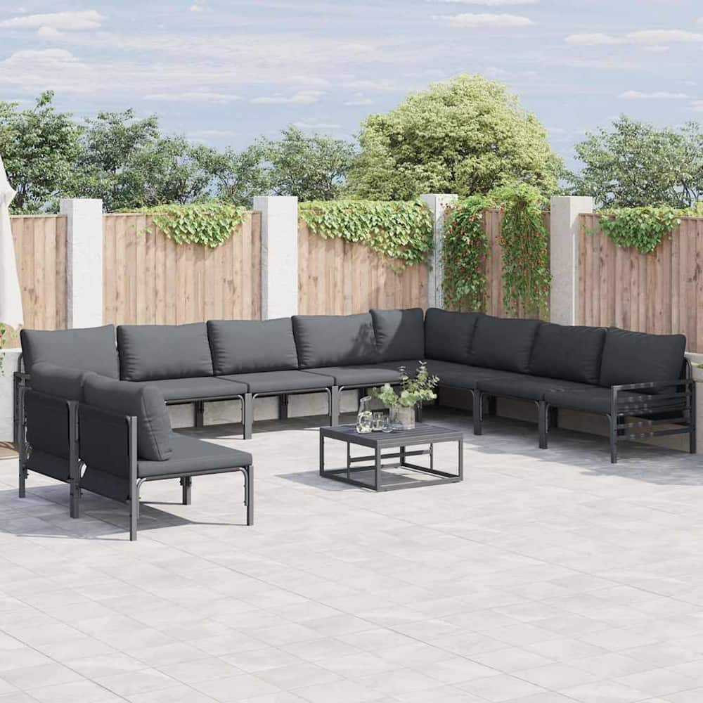 Garden Sofa Set 10 pcs Black Steel with table