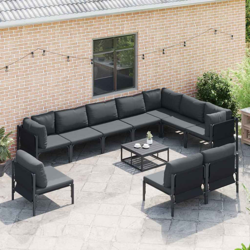 vidaXL Garden Sofa Set 11 pcs Black Steel 3