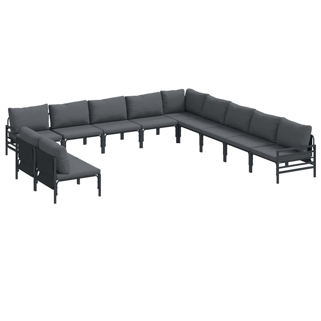 Garden Sofa Set 11 pcs Black Steel without table