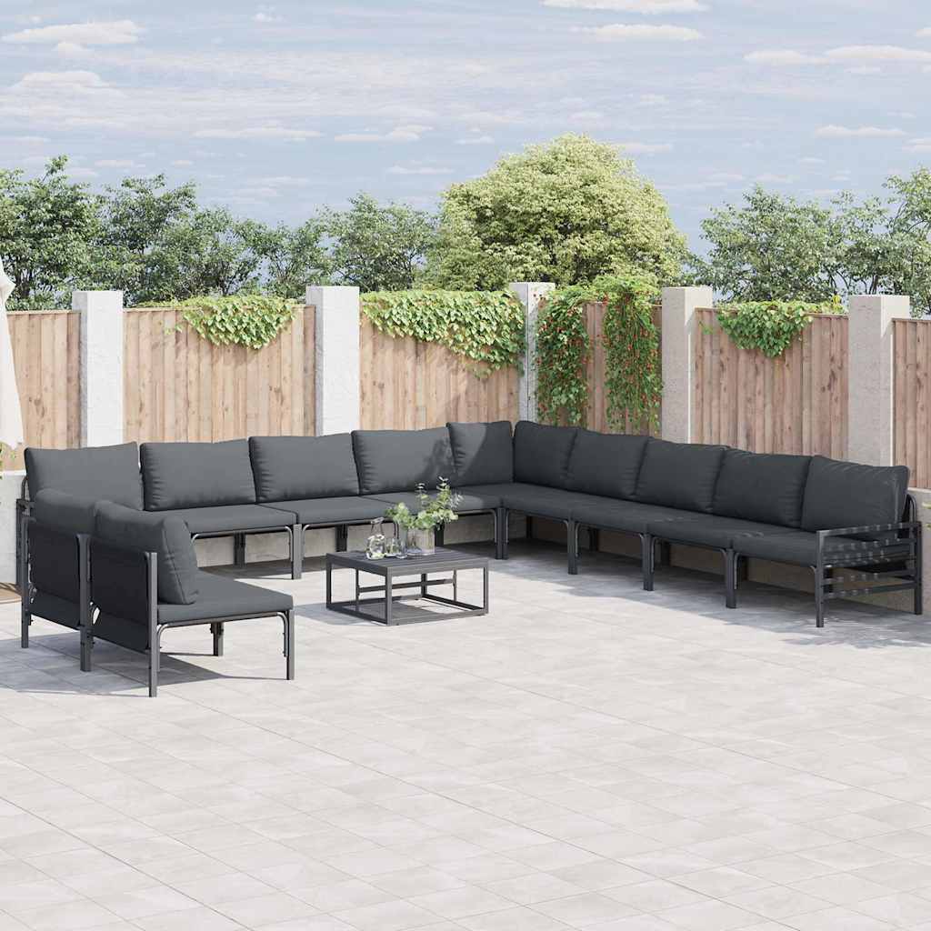Garden Sofa Set 11 pcs Black Steel with table