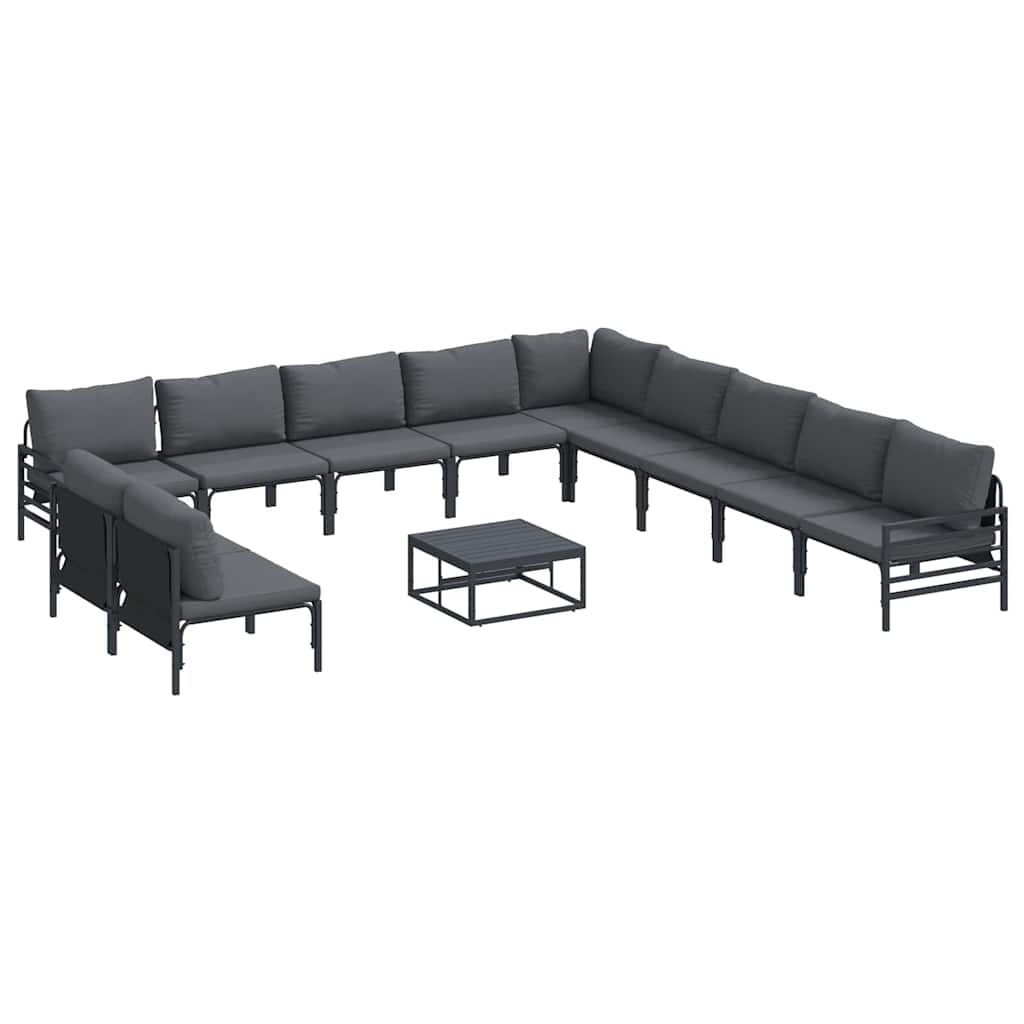 Garden Sofa Set 11 pcs Black Steel with table