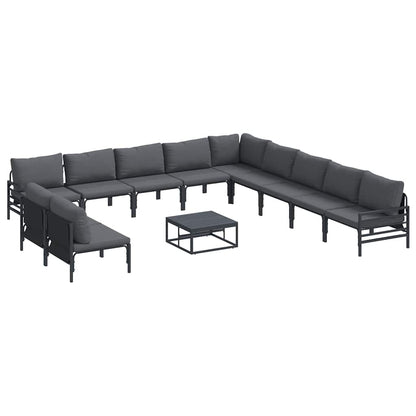 Garden Sofa Set 11 pcs Black Steel with table